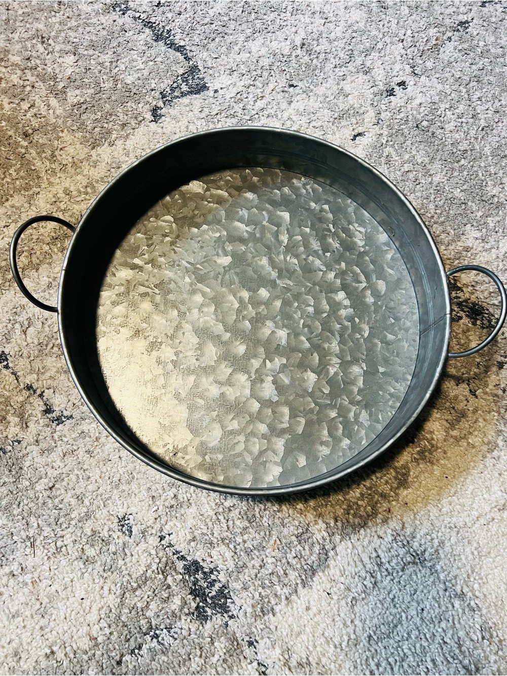 GalvanizedMetal Round Tray with Handles - Silver
